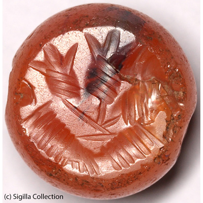 Sasanian Seals Three flowers above pair of ties