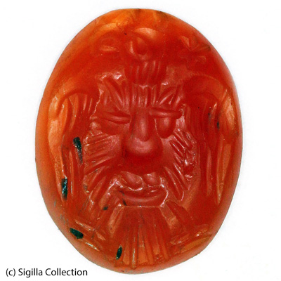 Sasanian Seals Horned bird, lion mask as body