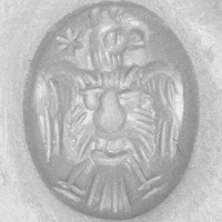 Sasanian Seals Horned bird, lion mask as body