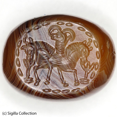 Sasanian Seals Two protomes of horses and head of ram