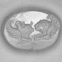 Sasanian Seals Protomes, winged lion and hump bull